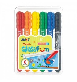 Šilkinės kreidelės stiklui Amos Glass Fun 6sp